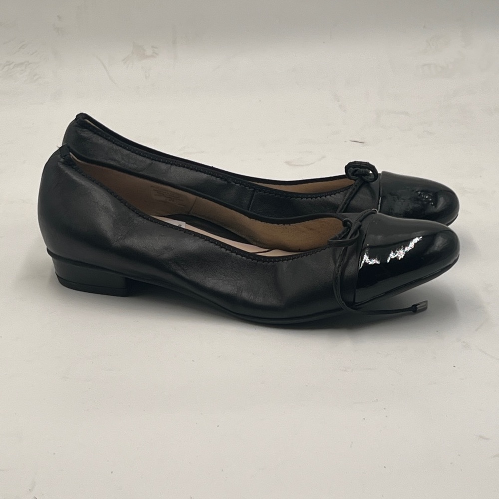 Ara Black Flats with Patent Toe Cap and Bow